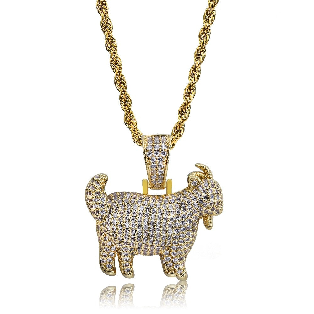 TOPGRILLZ Shiny Trendy Goat Animal Pendant Necklace Charms For Men Gold Silver Color Cubic Zircon Hip Hop Jewelry Gifts - Bekro's ART
