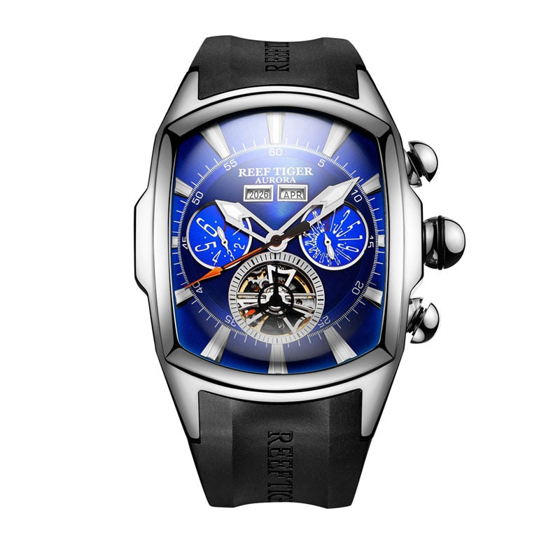 Reef Tiger/RT Top Brand Luxury Big Watch for Men Blue Dial Mechanical Tourbillon Sport Watches Relogio Masculino RGA3069 - Bekro's ART