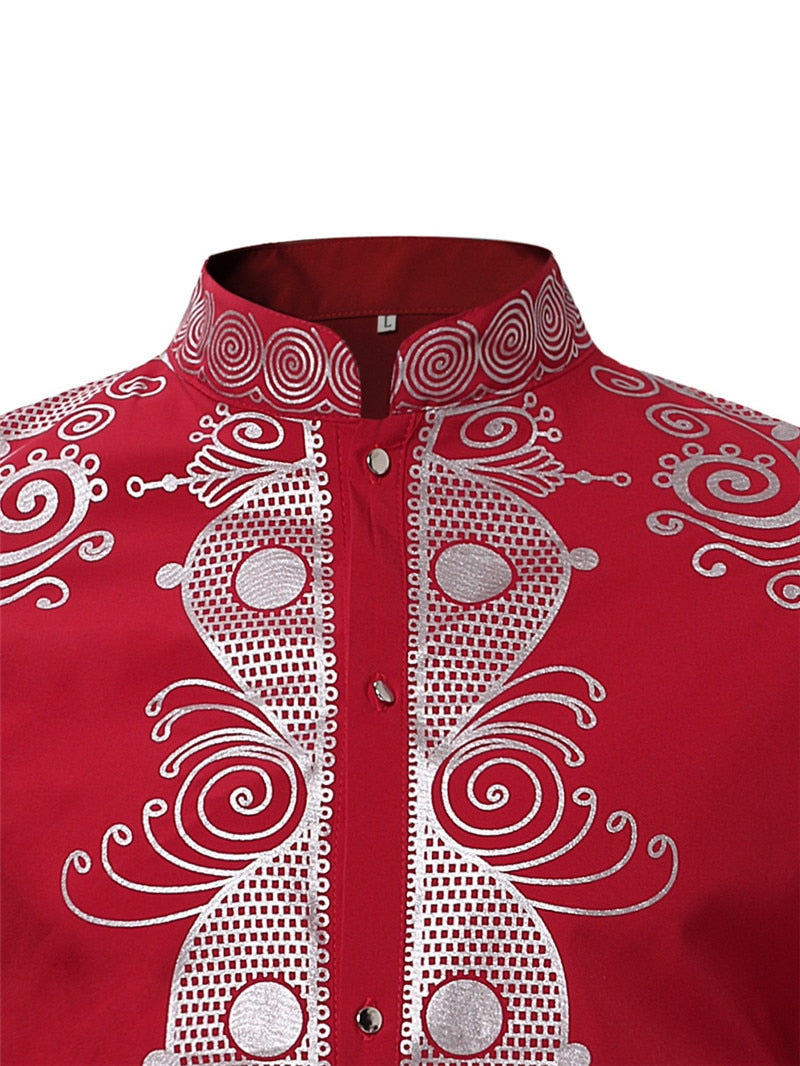 African Tribal Dashiki Longline Shirt  Brand New Long Sleeve Mandarin Collar Dress Shirt Men African Clothing Camisa Hombre - Bekro's ART