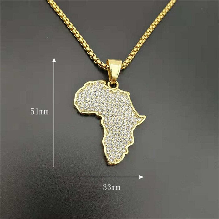 Hip Hop Iced Out African Map Necklaces Pendants Gold Color Chain Jewelry - Bekro's ART
