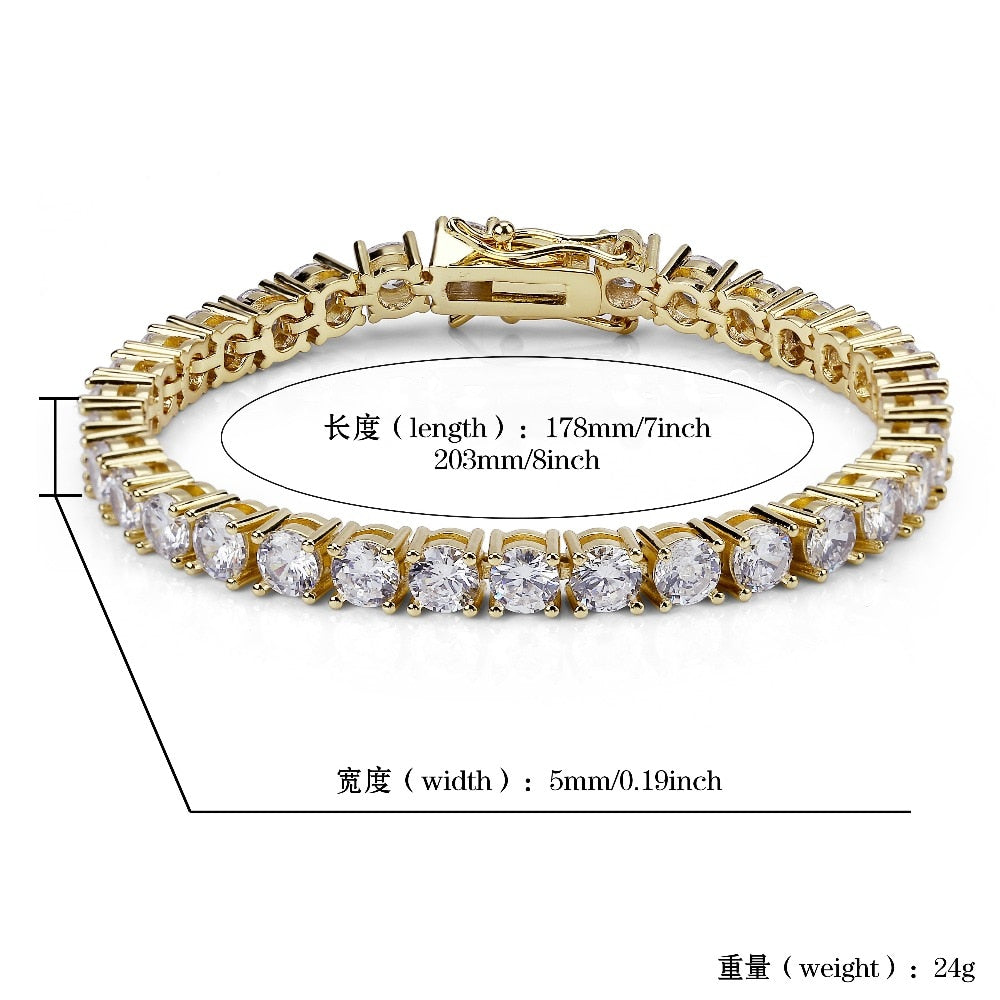 3mm-6mm Mens/ AAA+ Cubic Zirconia Tennis Bracelet Hip Hop Jewelry Iced Out 1 Row Gold Color CZ Charms Bracelet For Gifts - Bekro's ART