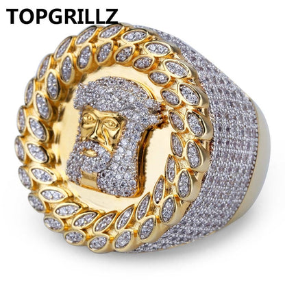 TOPGRILLZ 2018 New Arrival Hip Hop Men Ring Copper Gold Color Micro Paved AAA CZ Stone Pharaoh Round Rings With 8 9 10 11 12 - Bekro's ART