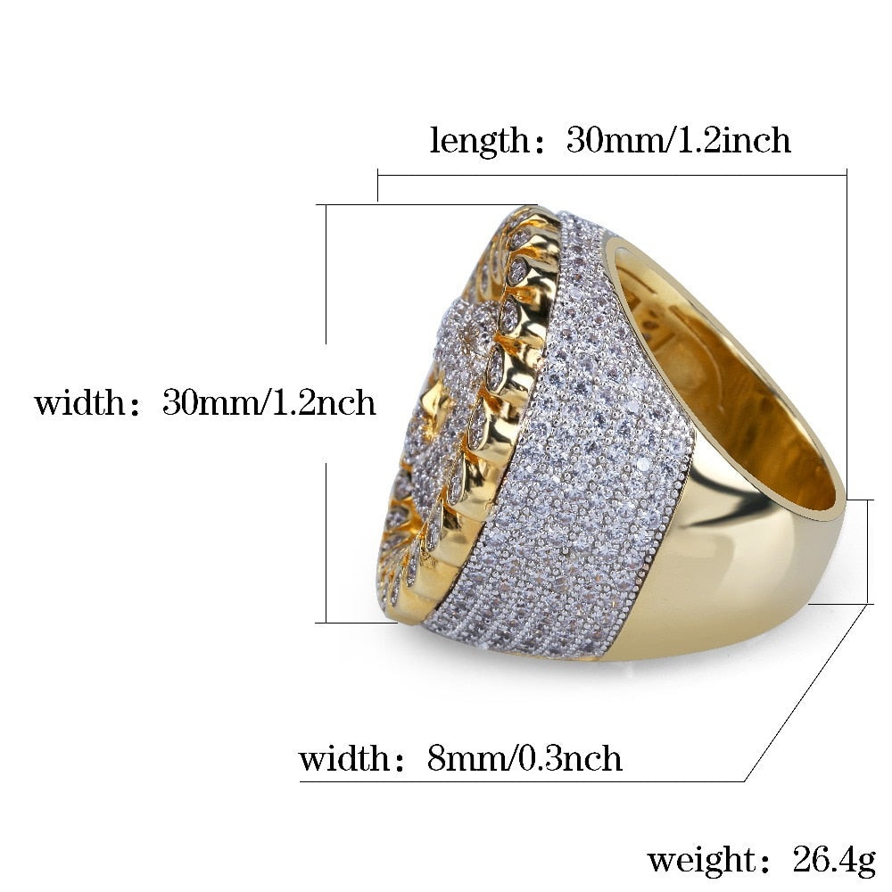 TOPGRILLZ 2018 New Arrival Hip Hop Men Ring Copper Gold Color Micro Paved AAA CZ Stone Pharaoh Round Rings With 8 9 10 11 12 - Bekro's ART