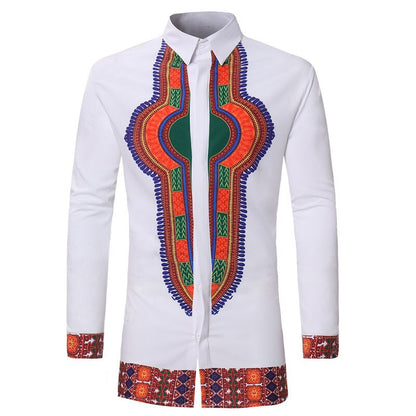 Mens Hipster African Print Dashiki Dress Shirt  Brand New Tribal Ethnic Shirt Men Long Sleeve Shirts Africa Clothing Camisa - Bekro's ART