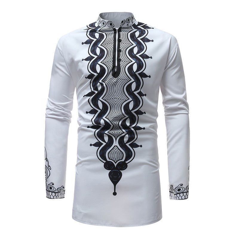 Mens Hipster African Print Dashiki Dress Shirt  Brand New Tribal Ethnic Shirt Men Long Sleeve Shirts Africa Clothing Camisa - Bekro's ART