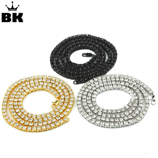 Mens Iced Out Rhinestone 1 Row 5mm Tennis  HipHop Black 18,20,22,24,26,30,36 inch Bling Necklace - Bekro's ART