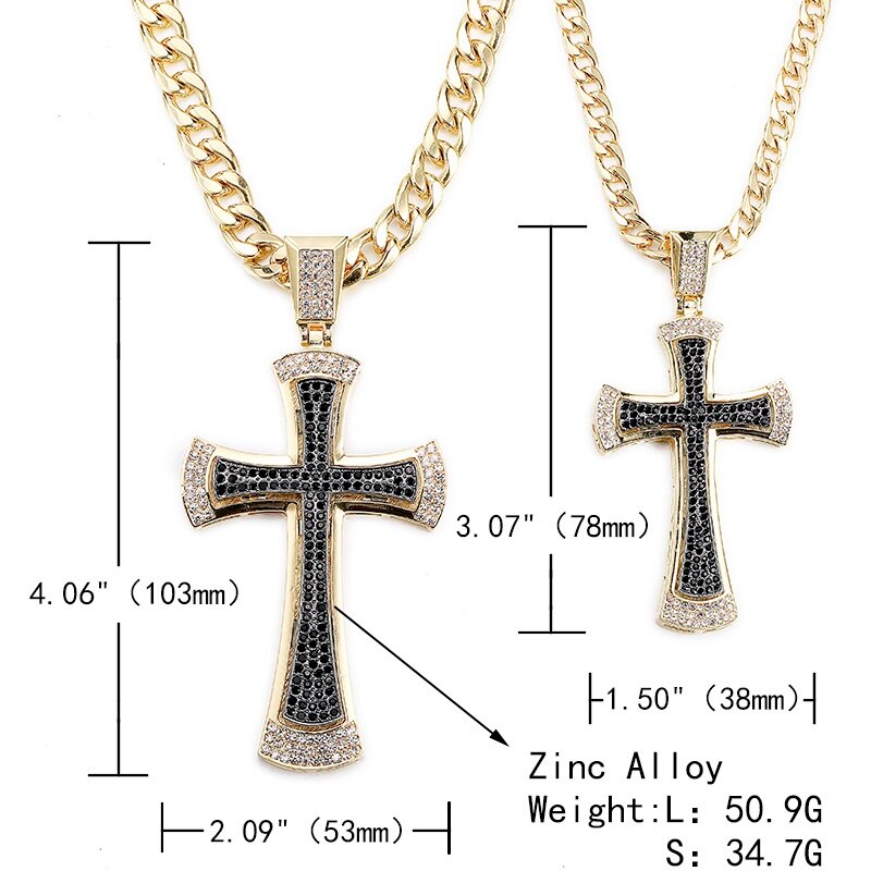 Double Layer huge Cross Convex Arc Bling Pendant For Men Iced Out Chain Zircon Hip Hop Style Charm  Jewelry Cross Necklace - Bekro's ART