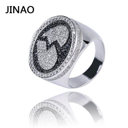 JINAO New Broken Heart Style Ring Hip Hop Plated Full Iced Out Bling Ring Micro Pave Cubic Zircon Stones Round Rings Men Gift - Bekro's ART