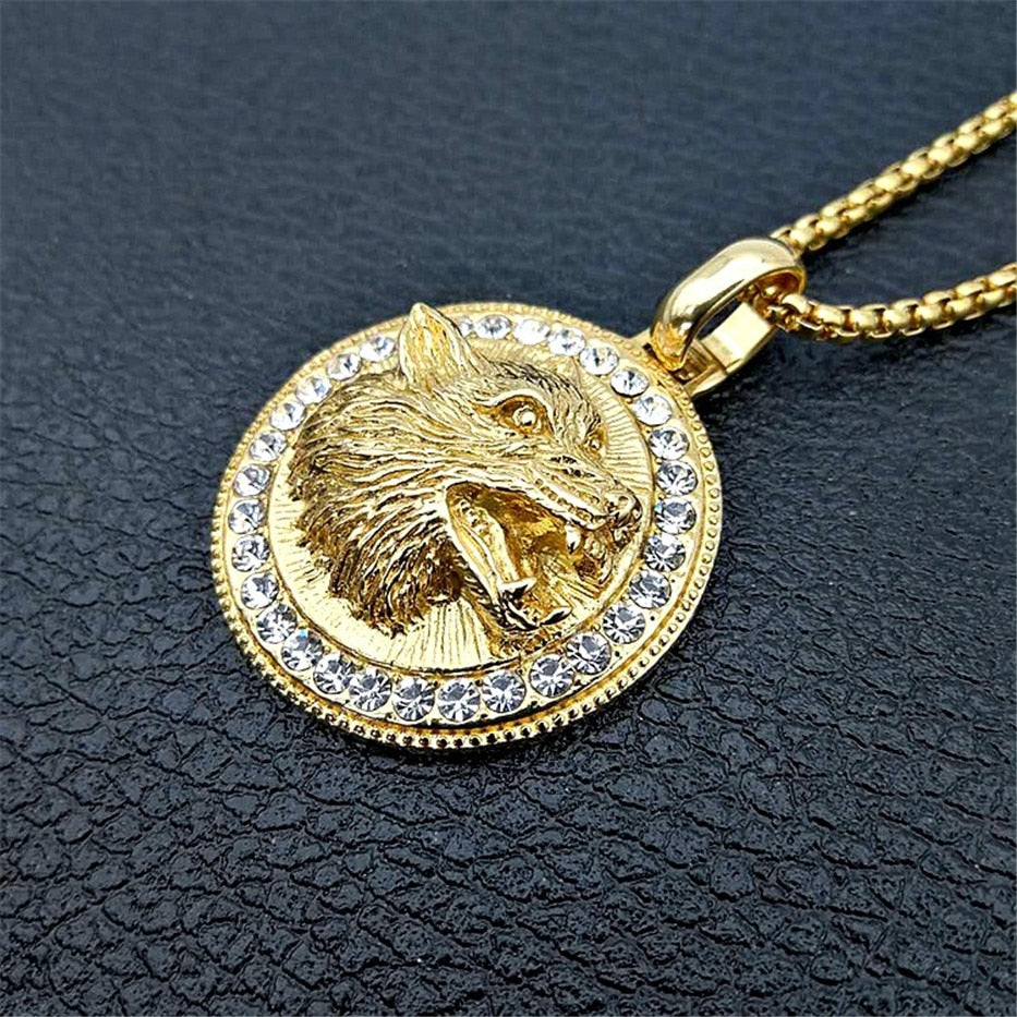 Iced Out Wolf Head Necklaces Pendants For Women/Men Gold Color  Rhinestones Necklace Hip Hop Bling Jewelry - Bekro's ART