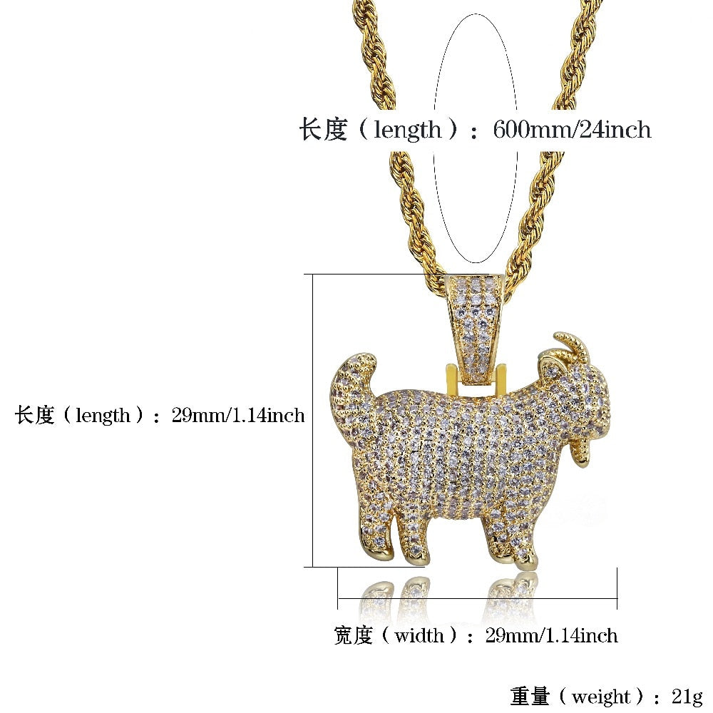 TOPGRILLZ Shiny Trendy Goat Animal Pendant Necklace Charms For Men Gold Silver Color Cubic Zircon Hip Hop Jewelry Gifts - Bekro's ART