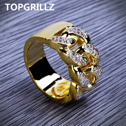 TOPGRILLZ Hip Hop Ring Rock Bling Jewelry All Iced out Micro Pave Cubic Zirconia Cuban Chain Ring for Men.Gift - Bekro's ART