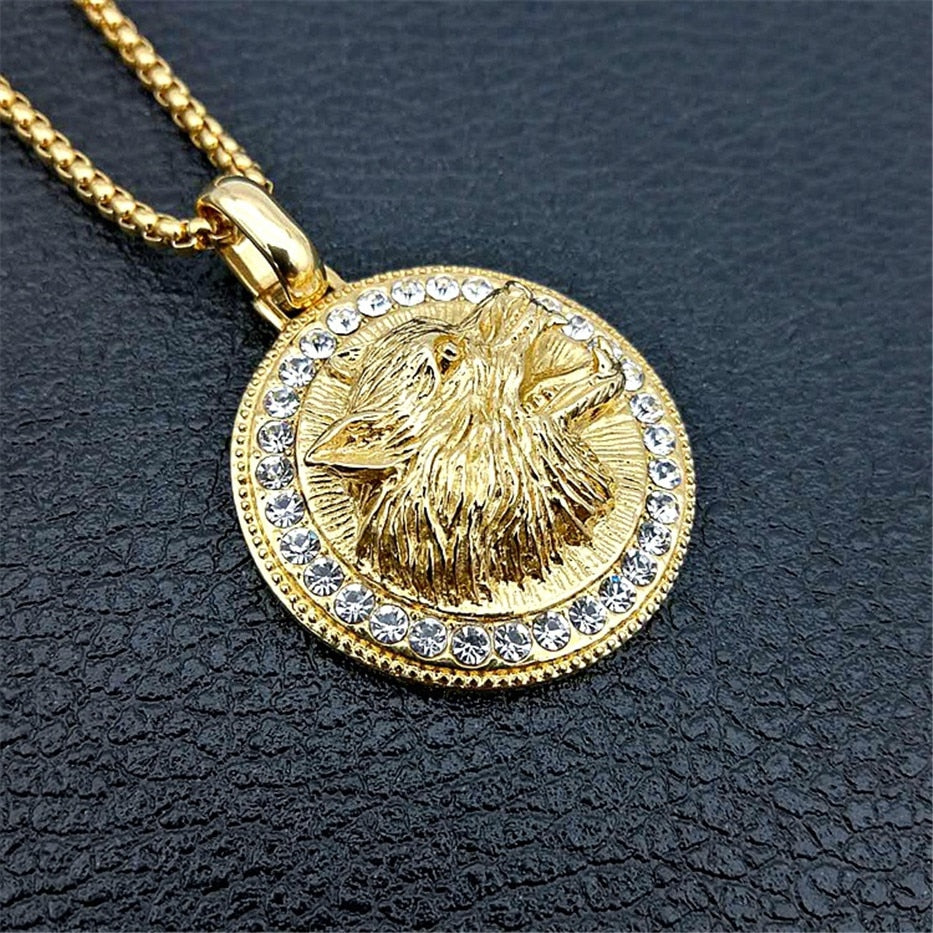Iced Out Wolf Head Necklaces Pendants For Women/Men Gold Color  Rhinestones Necklace Hip Hop Bling Jewelry - Bekro's ART