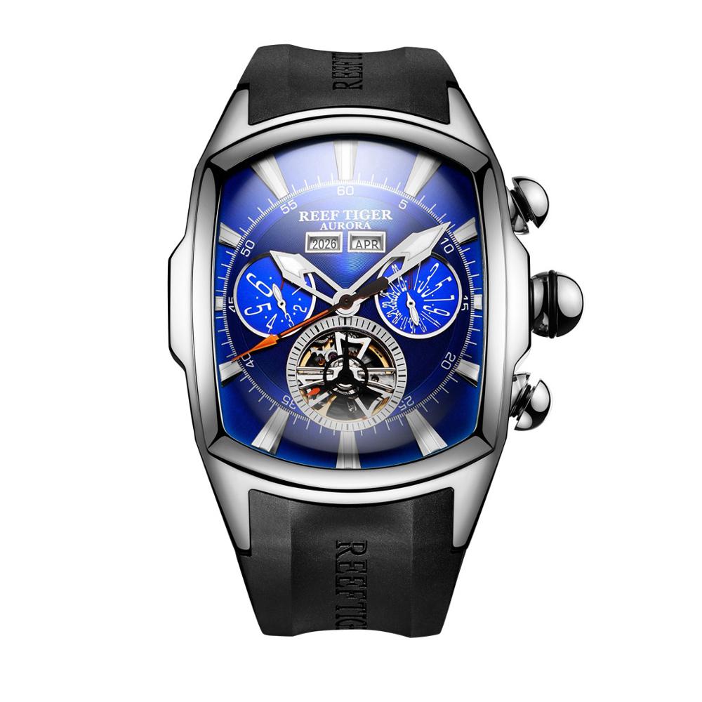 Reef  Tiger/RT Designer Men Sport Watches Tourbillon Blue Dial Analog Display Rubber Strap Luminous Clock RGA3069 - Bekro's ART