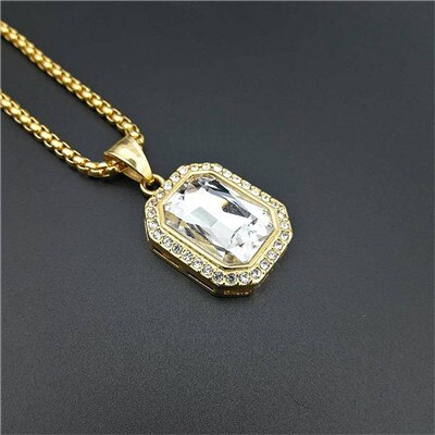 Iced Out Small Square Black Crystal Pendant Necklace For Men/Bling Rhinestone Hip hop Jewelry With Box Chain - Bekro's ART