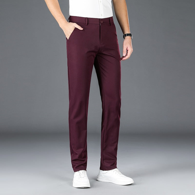 Spring Autumn New Men's Straight Casual Pants Business Fashion Khaki Grey Red Black Solid Color Trousers 38 40 - Bekro's ART