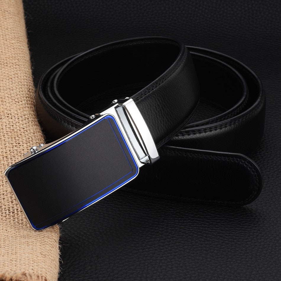 WOWTIGER Blue Color 3.5cm Width Cow Leather Strap Men`s Belt Automatic Buckle Adjustable High Quality Luxury Brand Belts for Men - Bekro's ART