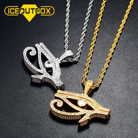 ICEOUTBOX Eye of Horus Pendant Necklace For Men Cubic Zirconia Hip Hop Rock Fashion Jewelry Gold Silver Color Trend Gift - Bekro's ART