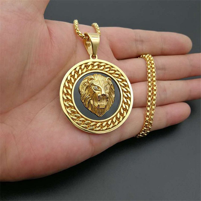 Mens Lion Head Necklace Pendant With Cuban Chain Male Hip Hop Gold Color  Animal Necklace Golden Jewelry - Bekro's ART