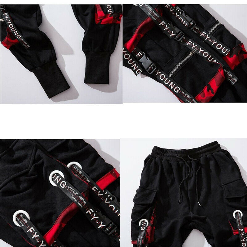 Hip Hop Joggers Men Letter Ribbons Cargo Pants Pockets Track Tactical Casual Techwear Male Trousers Sweatpants Sport Streetwear - Bekro's ART