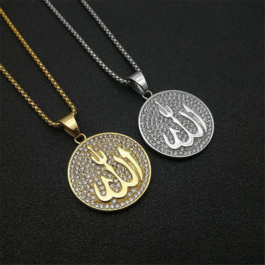 Gold Color Iced Out Chain Cubic Zircon Islamic Allah Pendant Necklace Men Gift Hip Hop  Party Jewelry - Bekro's ART