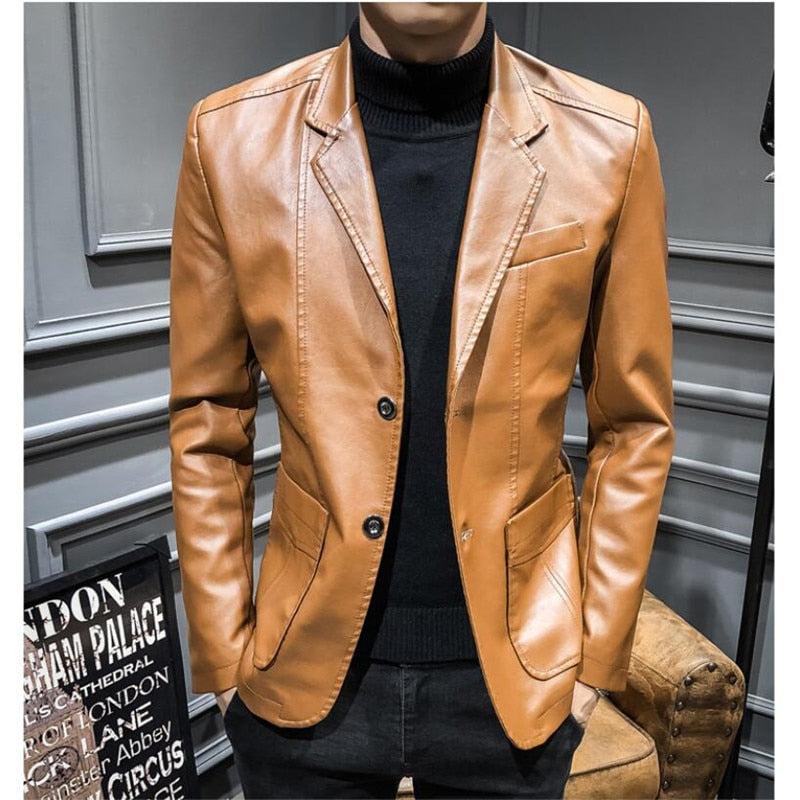 Men Leather Suits Jackets Blazers Jackets Coats New Fashion Male Slim Fit PU Leather Overcoats Blazers Jackets Coats - Bekro's ART