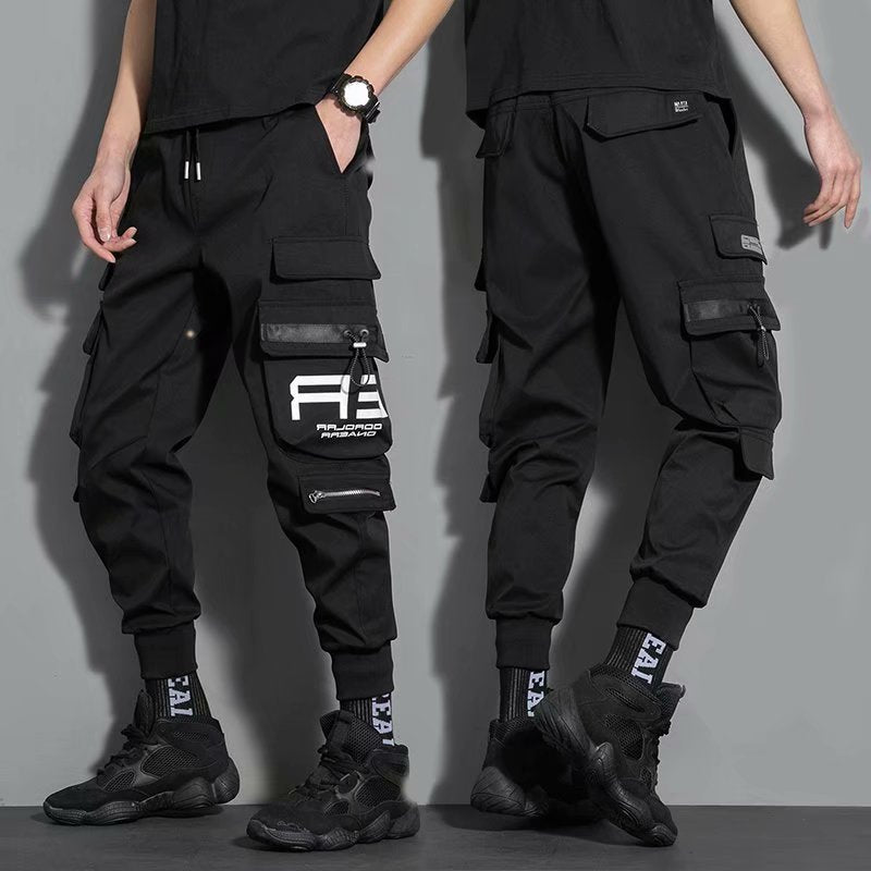Men Hip Hop Black Cargo Pants joggers Sweatpants Overalls Men Ribbons Streetwear Harem Pants Fashions Trousers - Bekro's ART