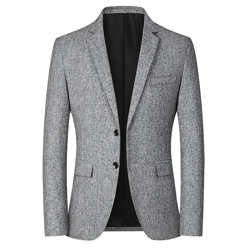 Autumn New Men's Plaid Suit Jacket Single Breasted Men Business Casual Coat Grey Blue Male Blazer Masculino - Bekro's ART