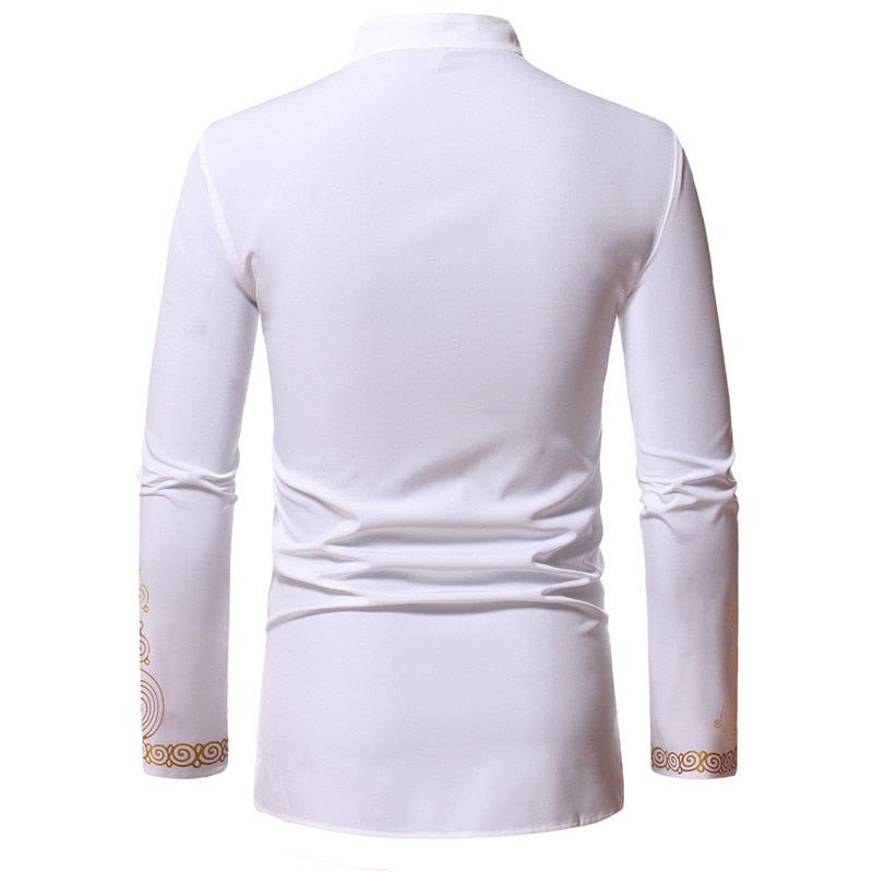 White African Dress Shirt Men Hip Hop Dashiki Robe Africaine Streetwear Men African Clothes Slim Fit Long Sleeve Shirt Male - Bekro's ART