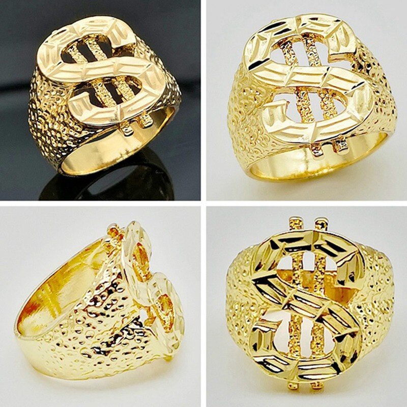 Classic US Dollar Sign Ring Street Style Gold Color Hip Hop Ring For DJ Rappers Men Personality US Dollar Signets Rings Jewelry - Bekro's ART