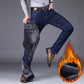 Winter New Men's Warm Slim Fit Jeans Business Fashion Thicken Denim Trousers Fleece Stretch Brand Pants Black Blue - Bekro's ART