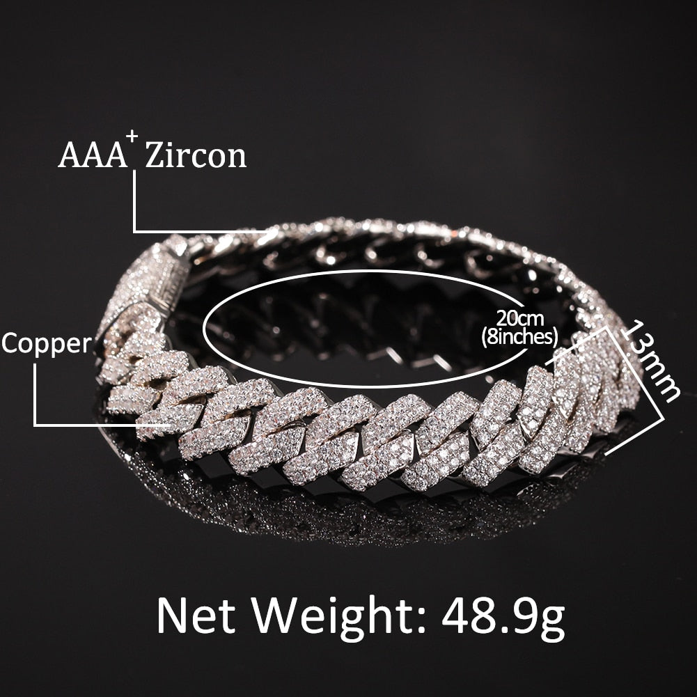 13mm Copper 2Row form Curb Cuban Bracelet Iced Out CZ  Bracelet Gold Silver Color For Men Luxury Box Clasp - Bekro's ART