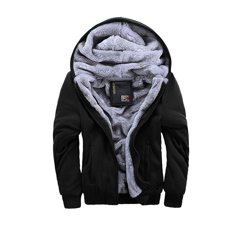 Winter Men Casual Thick Warm Coat Male Zipper Hooded Fleece Long Sleeve Jacket Solid Color Parkas Outerwear - Bekro's ART