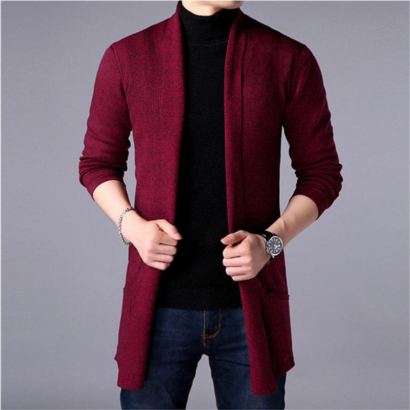 Sweater Coats Men New Fashion  Autumn Men's Slim Long Solid Color Knitted Jacket Fashion Men's Casual Sweater Cardigan Coats - Bekro's ART