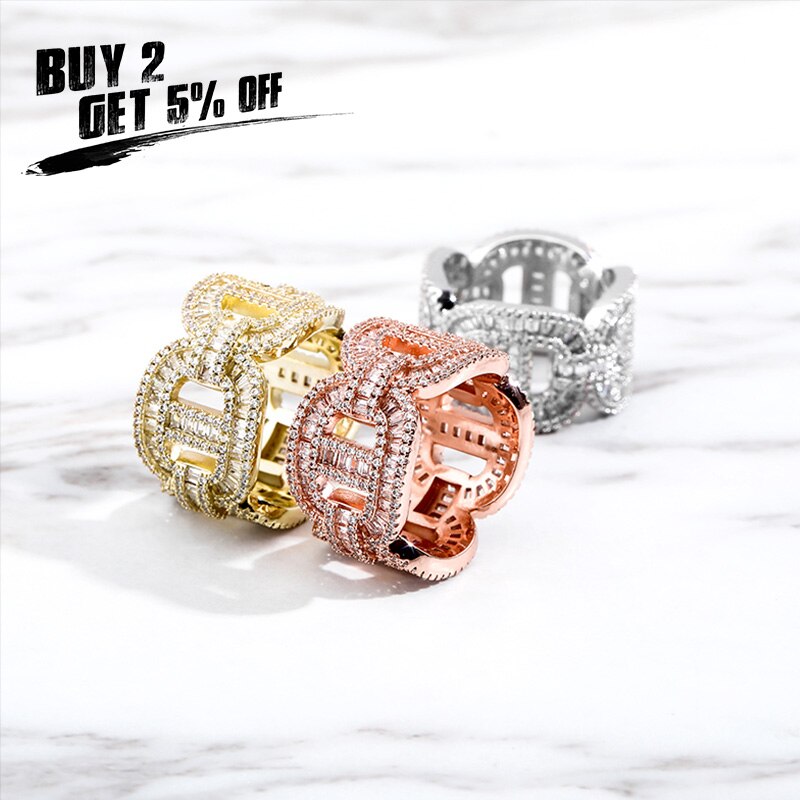 JINAO Hip Hop Rings All Iced Out Bling Micro Pave AAA+ Cubic Zircon High Quality Jewelry Gift for Men and Woman - Bekro's ART