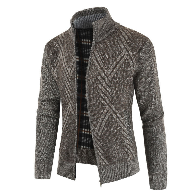 New Autumn Winter Jacket Men Coats Solid Slim Fit Thick Fleece Coats Men Jacket Casual Stand Collar Zip Jacket Men - Bekro's ART