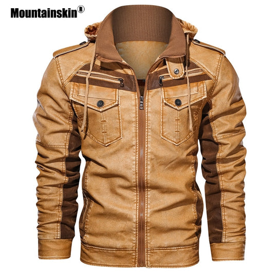 Mountainskin Men's Leather Jackets Winter Fleece Thick Mens Hooded Motorcycle PU Coats Male Fashion Outwear Brand Clothing SA794 - Bekro's ART
