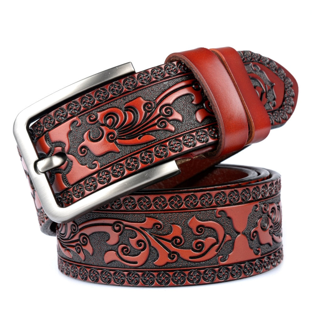 Men's carve pattern Genuine Leather Belt pin buckle waistband  Pure   Jeans  Vintage  Punk Luxury Fashion High-grade belt - Bekro's ART