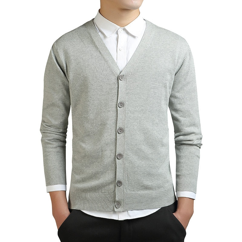 Grey Cardigans Men Cotton Sweater Long Sleeve Mens V-Neck Sweaters Loose Solid Button Tops Fit Knitting Casual Style Clothing - Bekro's ART