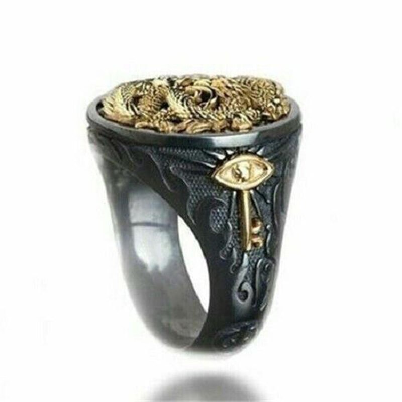 Classic  Black Dragon Filled CZ Stone Ring Vintage Punk Cool Street Finger Rings for Men Gift Hip Hop Jewelry for Male Gift - Bekro's ART