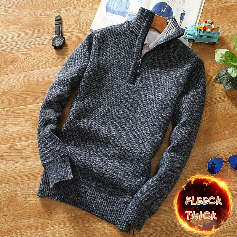 Winter Men's Fleece Thicker Sweater Half Zipper Turtleneck Warm Pullover Quality Male Slim Knitted Wool Sweaters for Spring - Bekro's ART