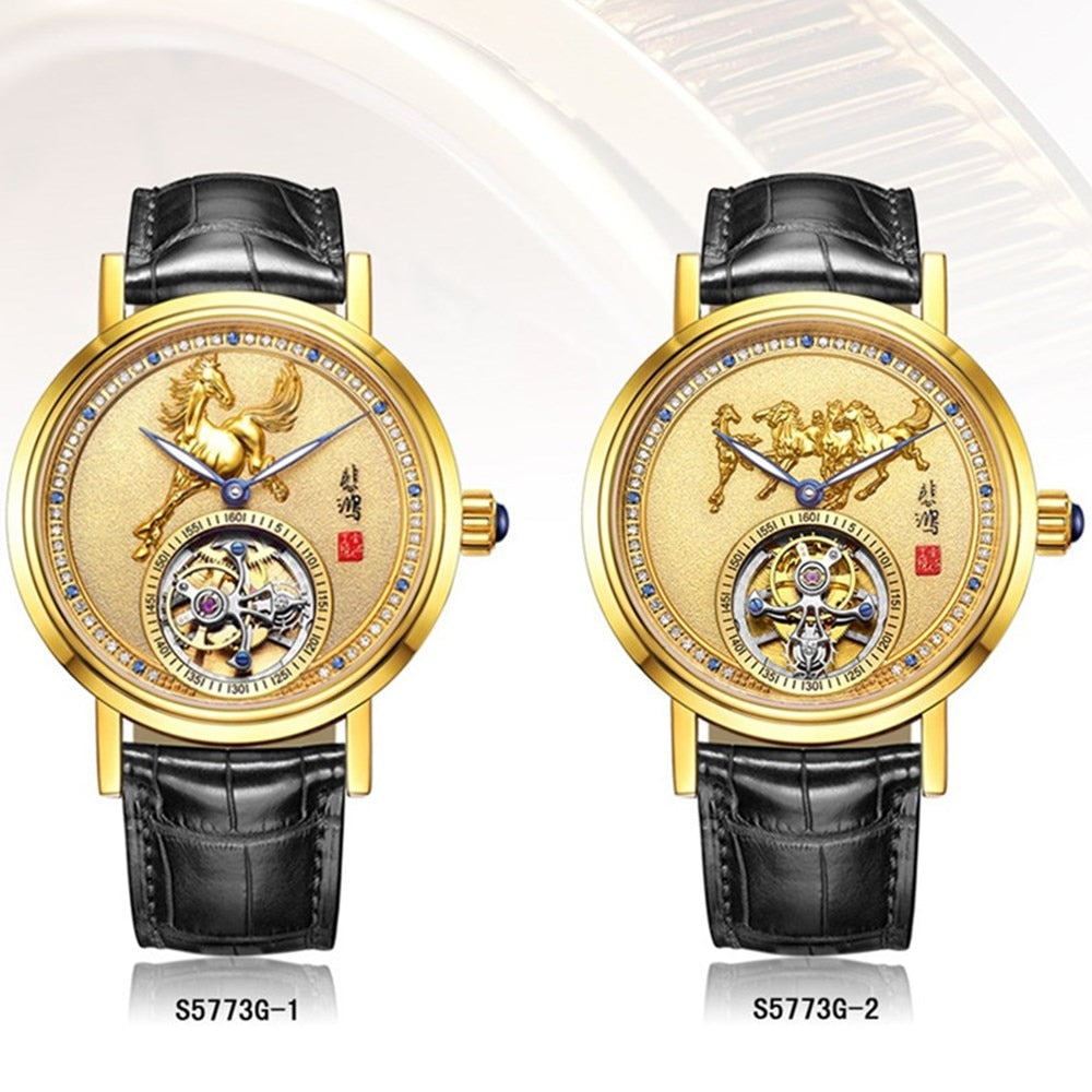 Super Men's Chinese Zodiac Horse Tourbillon No.1 Watches Natural Diamond Sapphire Clock Jade Men Mechanical Turbillon Watch - Bekro's ART