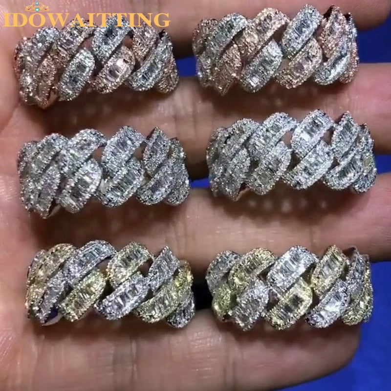 Miami Cuban Link Chain Men's Ring Gold Plated Bling Iced Out Full Cubic Zircon Hip Hop Baguette CZ Rock Jewelry - Bekro's ART