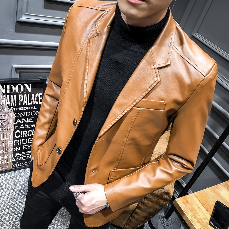 Men Leather Suits Jackets Blazers Jackets Coats New Fashion Male Slim Fit PU Leather Overcoats Blazers Jackets Coats - Bekro's ART