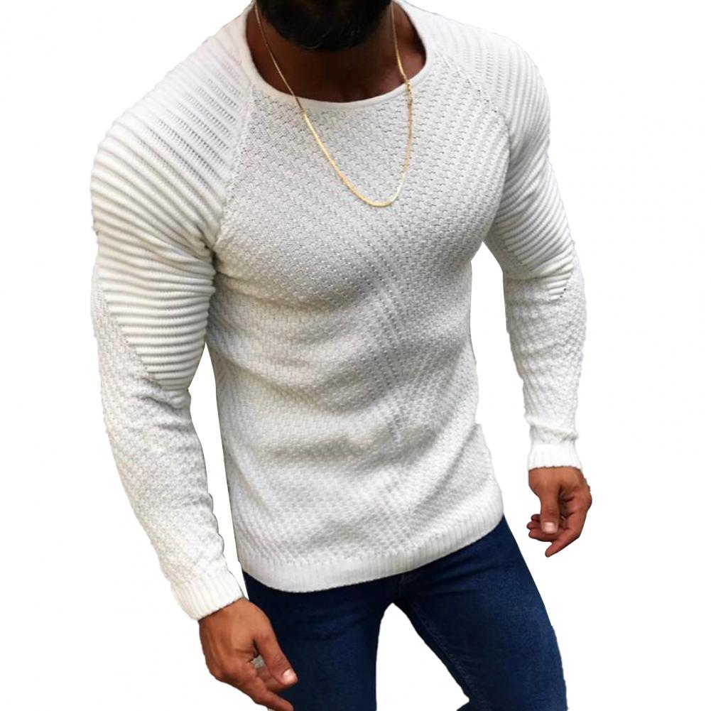 Men's Sweater Solid Color Round Neck Slim Pullover Spring Sweater Pull Striped Warm Knitted Jumper for Autumn Winter pull homme - Bekro's ART