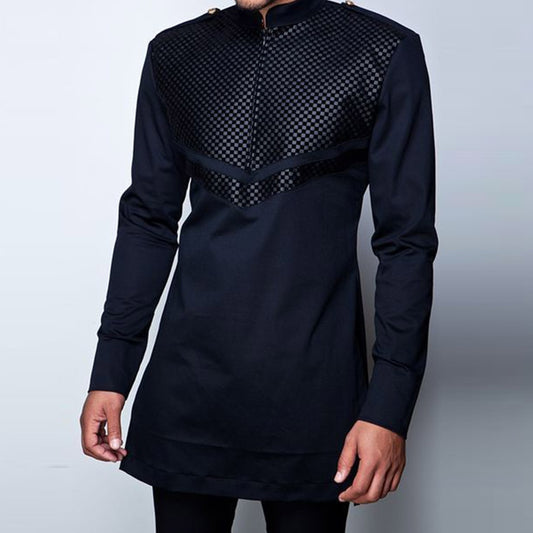 Long Sleeve O-neck African Men Black Shirts  African Clothes - Bekro's ART