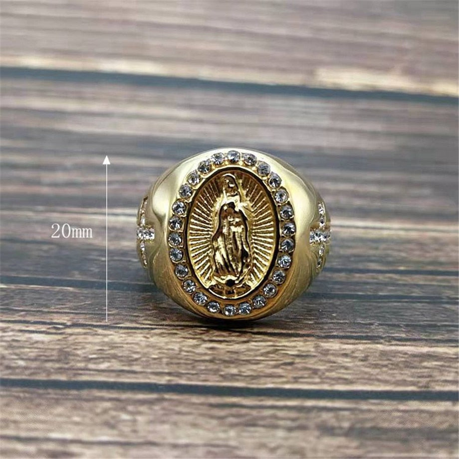 Hip Hop Iced Out Cubic Zirconia Virgin Mary Ring for Gold Color  Maria Female Jewelry Anel Aneis Mulher - Bekro's ART