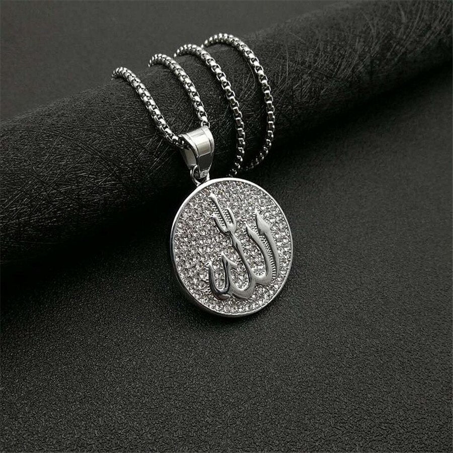 Gold Color Iced Out Chain Cubic Zircon Islamic Allah Pendant Necklace Men Gift Hip Hop  Party Jewelry - Bekro's ART