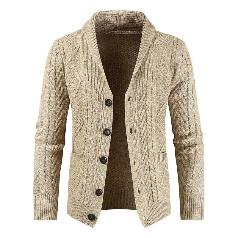 Gilet Cardigan Men Warm Winter Men Sweater Shawl Neck Button Front Cable Knitted Sweater Coat Winter Jacket Men Jersey Hombre - Bekro's ART