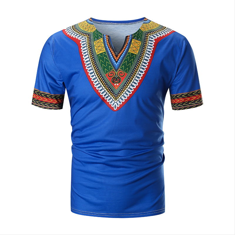 2021 New Arrived Folk-custom T-shirts Men Summer Casual African Print V Neck Pullover Short Sleeve T-shirt Top Blouse camiseta - Bekro's ART