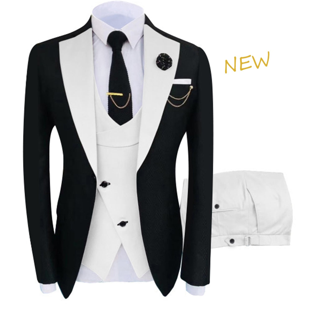 New Costume Homme Popular Clothing Luxury Party Stage Men's Suit Groomsmen Regular Fit 3 Piece Tuxedo Set - Bekro's ART